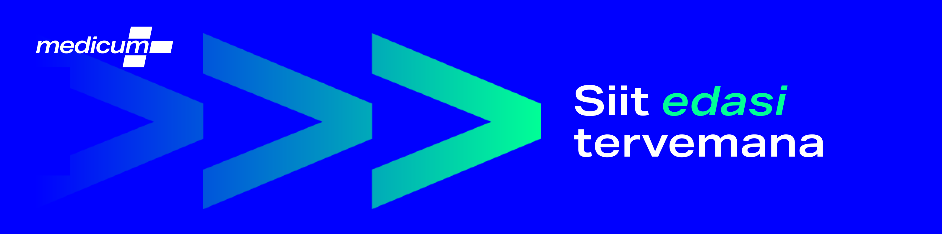 Medicum brand graphic with green gradient arrows and the slogan 'From here on, healthier'
