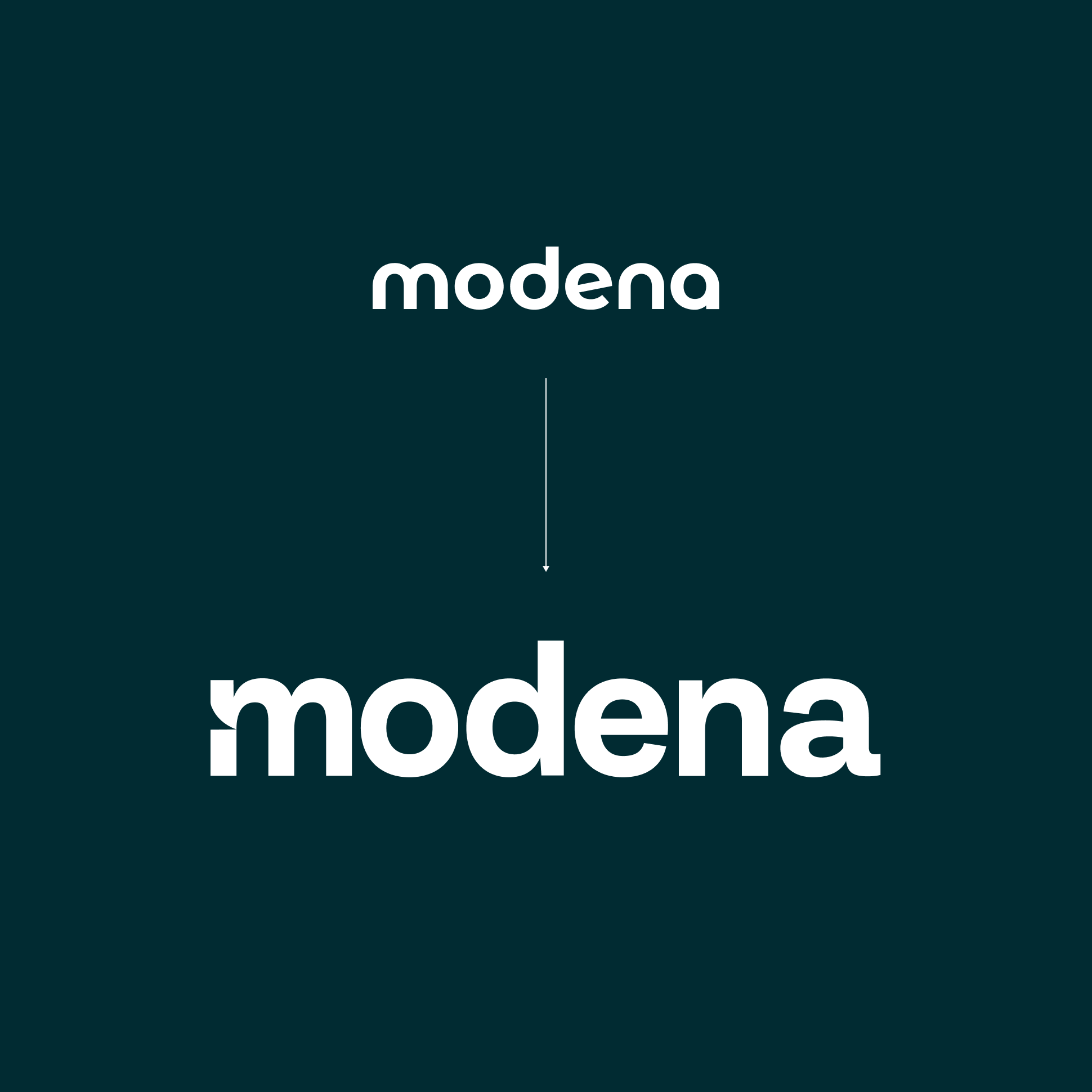 Modena logo redesign — the old wordmark above the new, bolder logotype