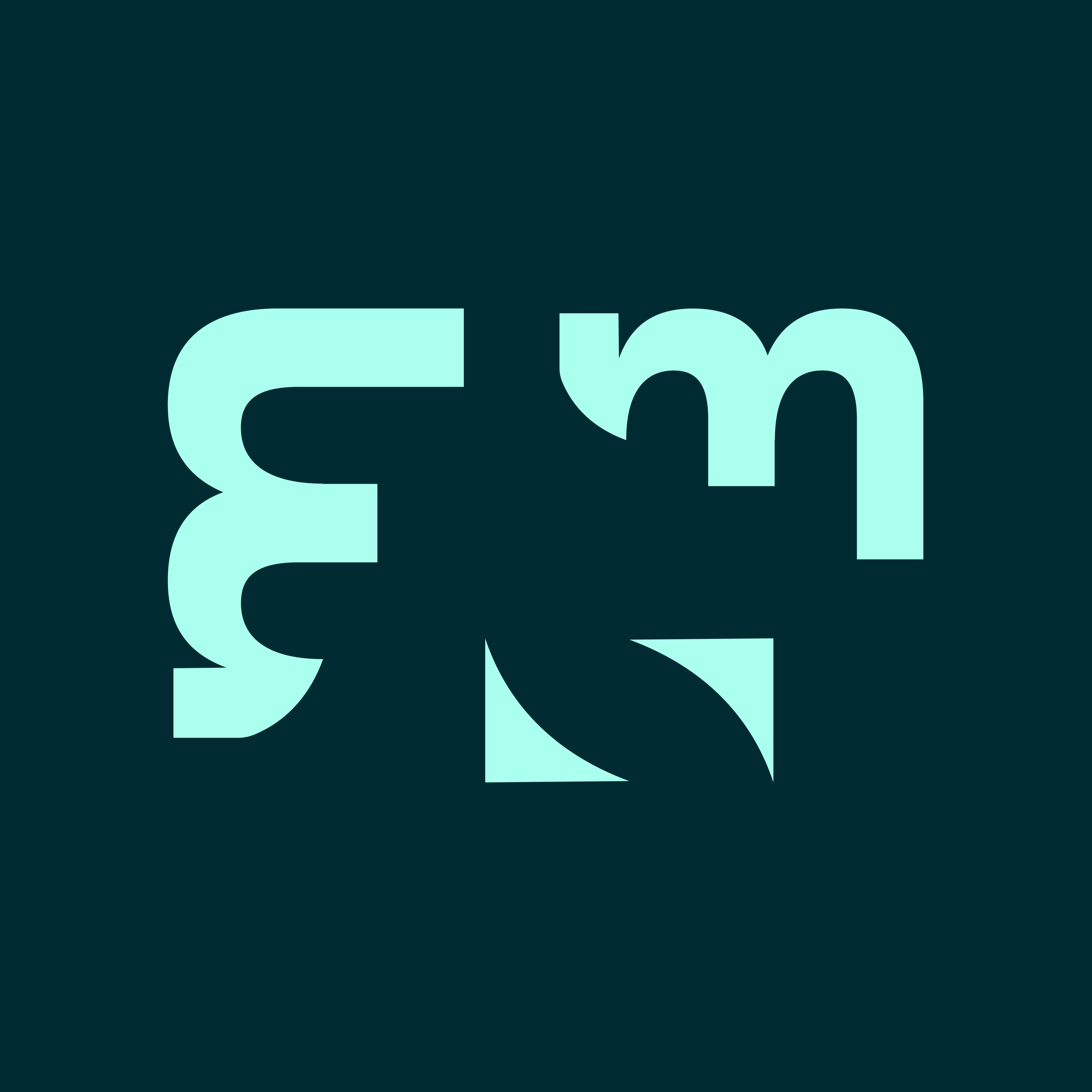 Modena 'm' monogram logomark in mint on dark green