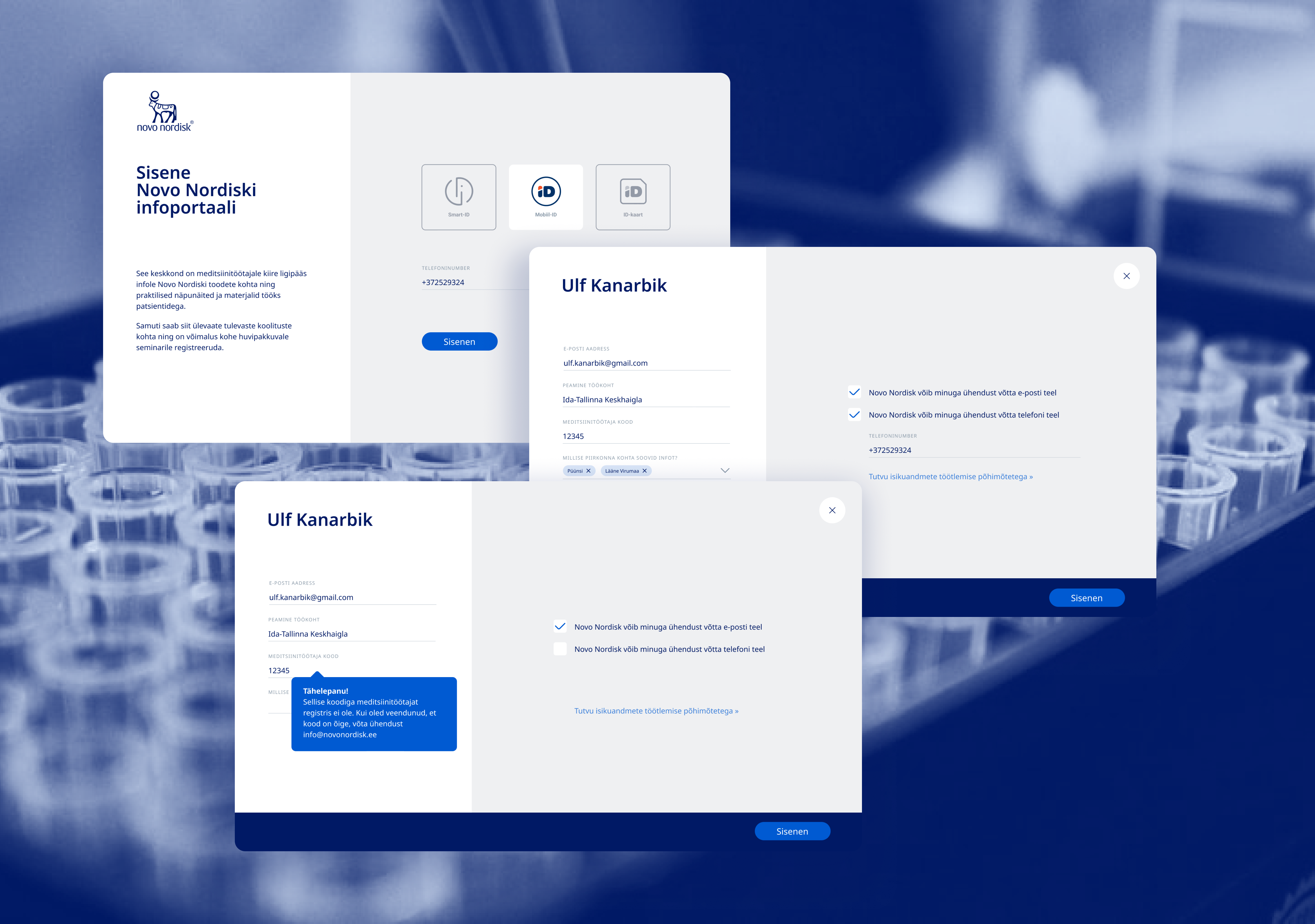 Login screens for the Novo Nordisk information portal for healthcare professionals