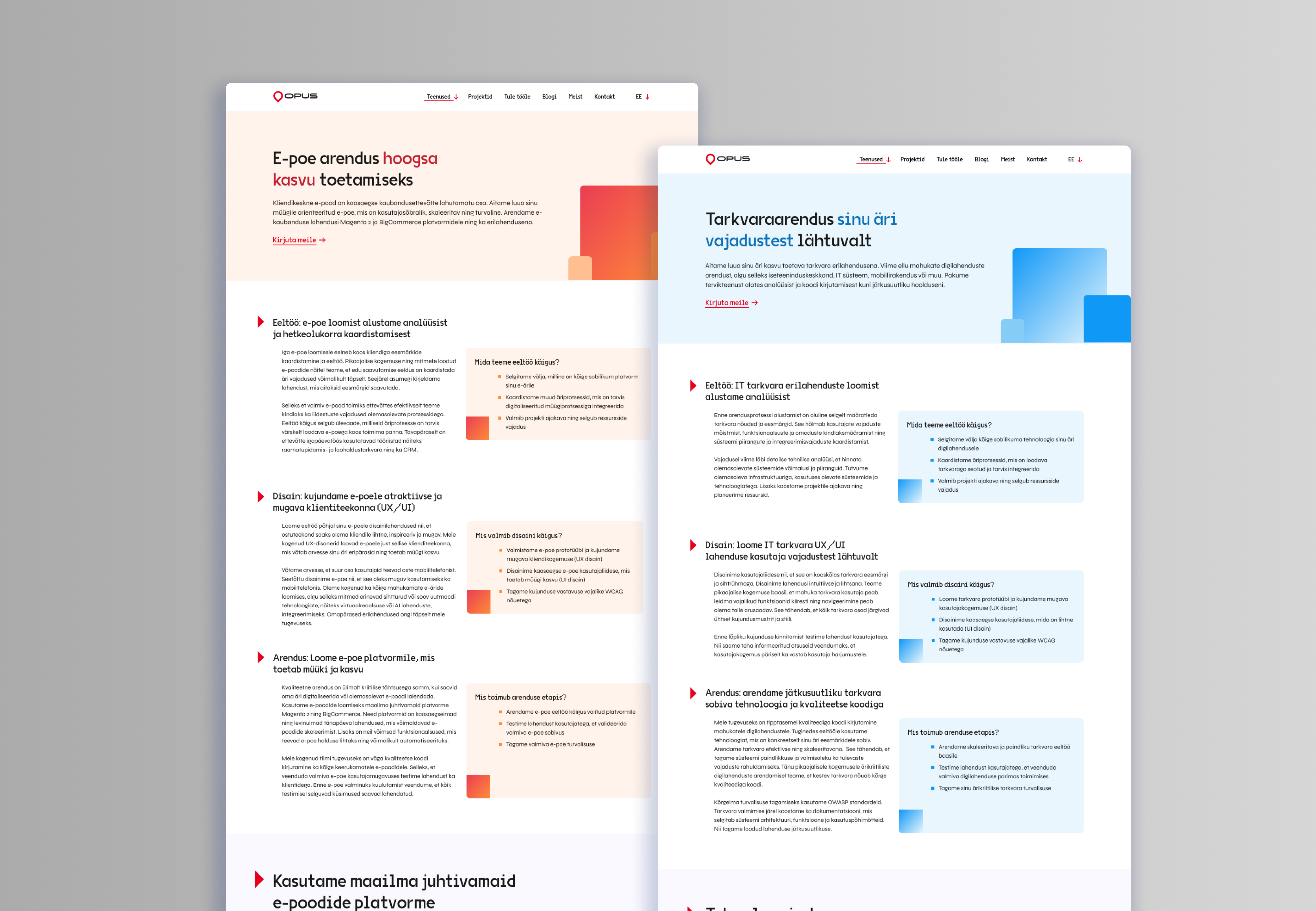 Inner pages of the new Opus website
