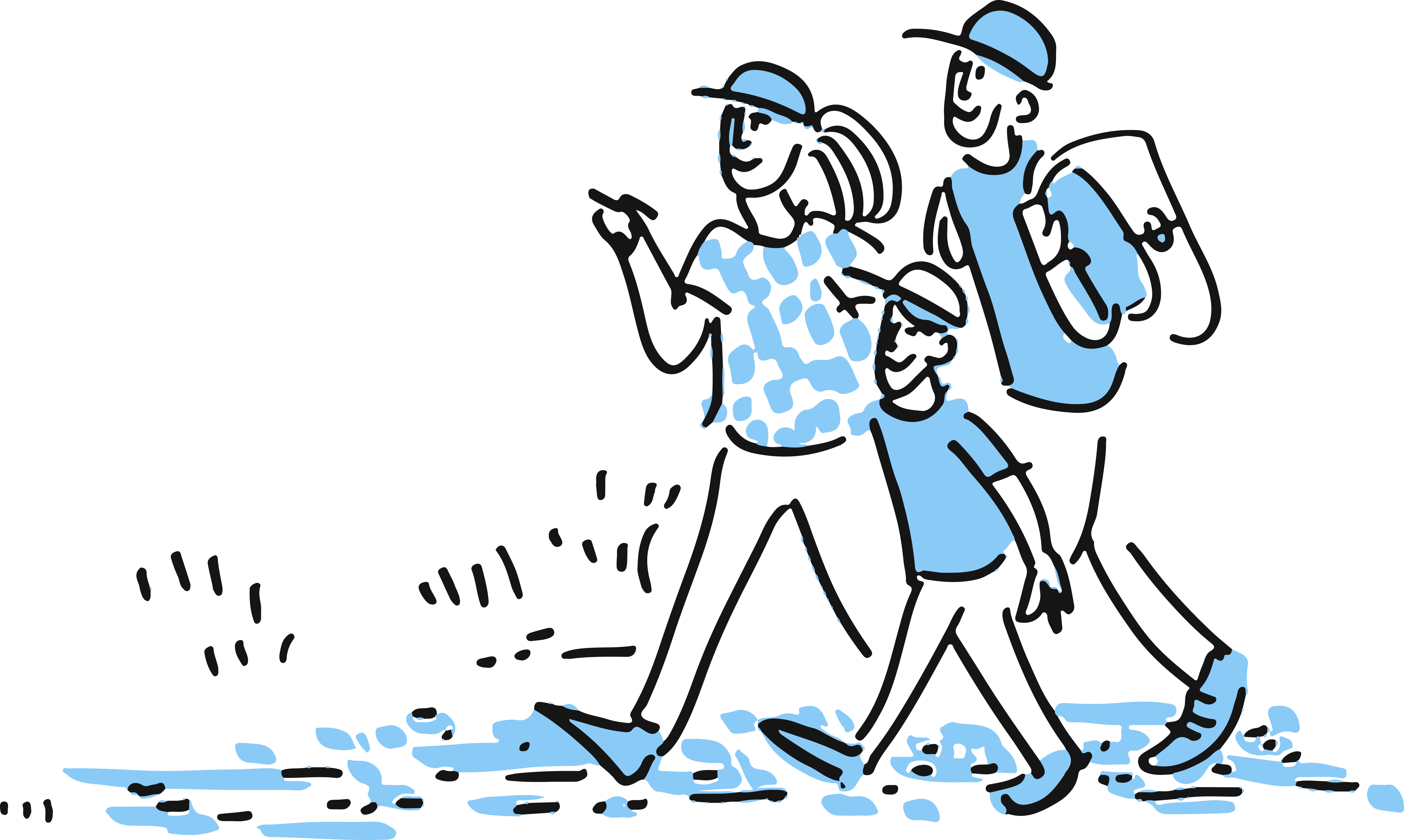 Hand-drawn illustration of a group walking together, from the centre's brand
