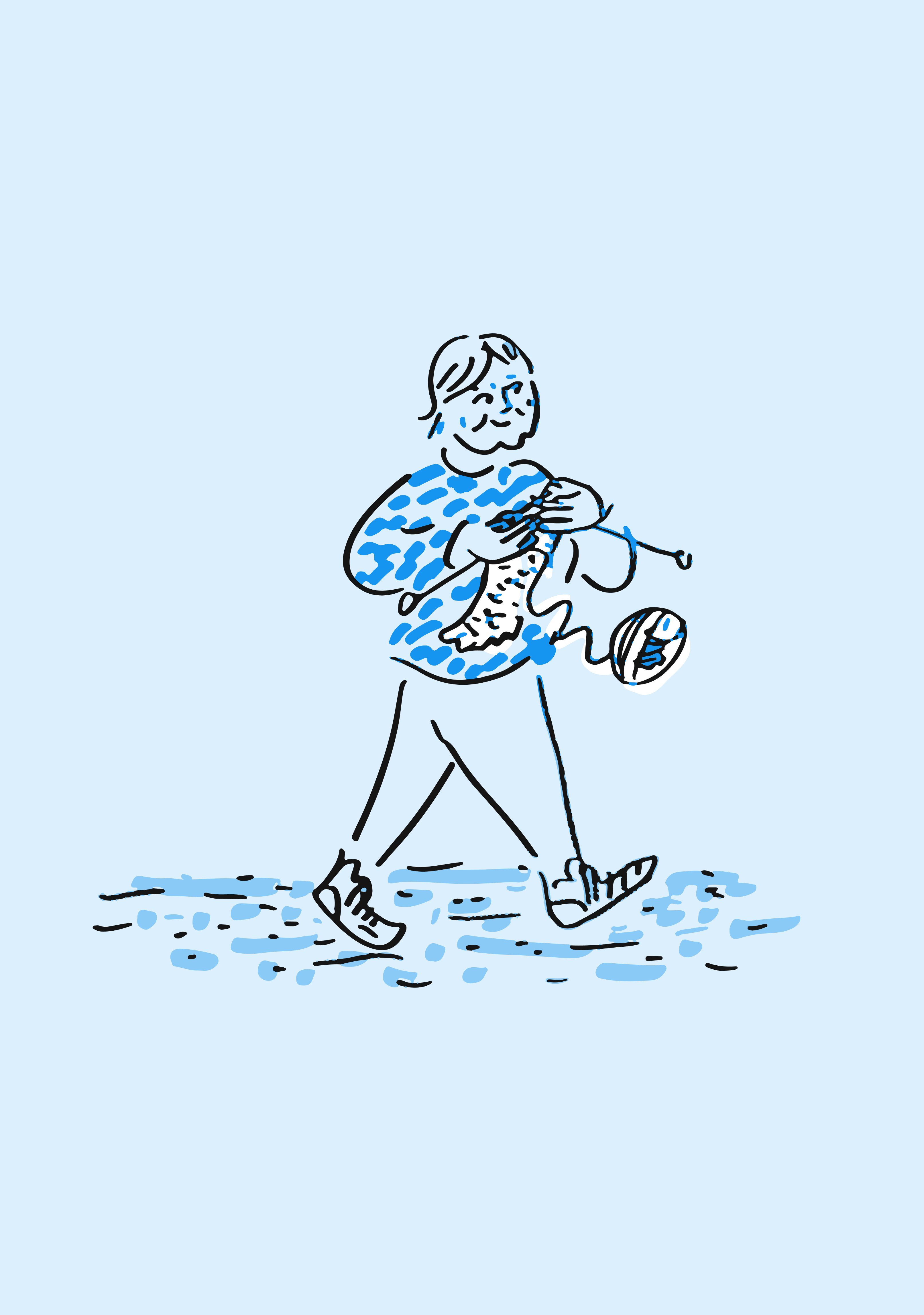 Hand-drawn illustration of a person walking with a child, in the centre's brand style