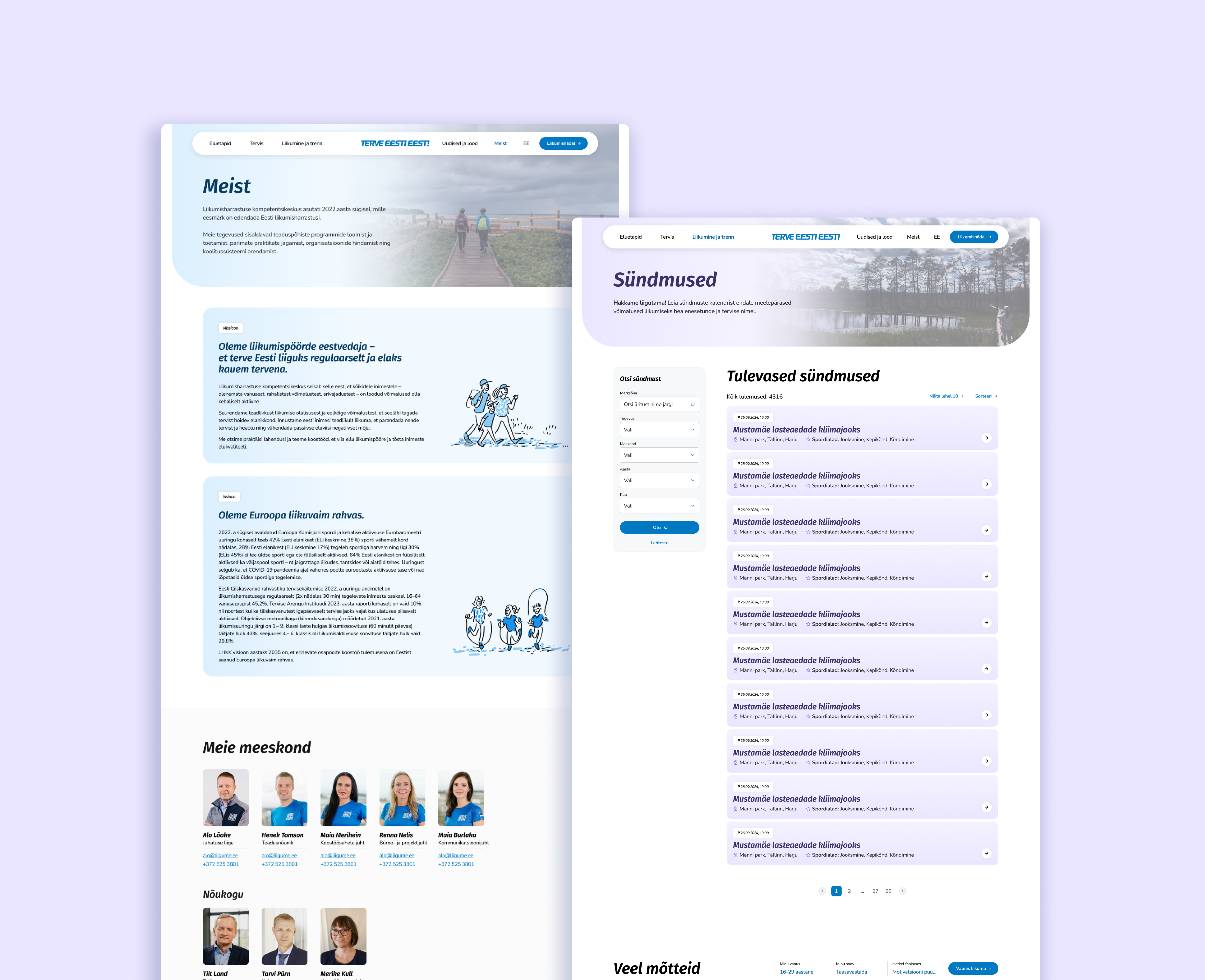 The About and Events pages of the Competence Centre website