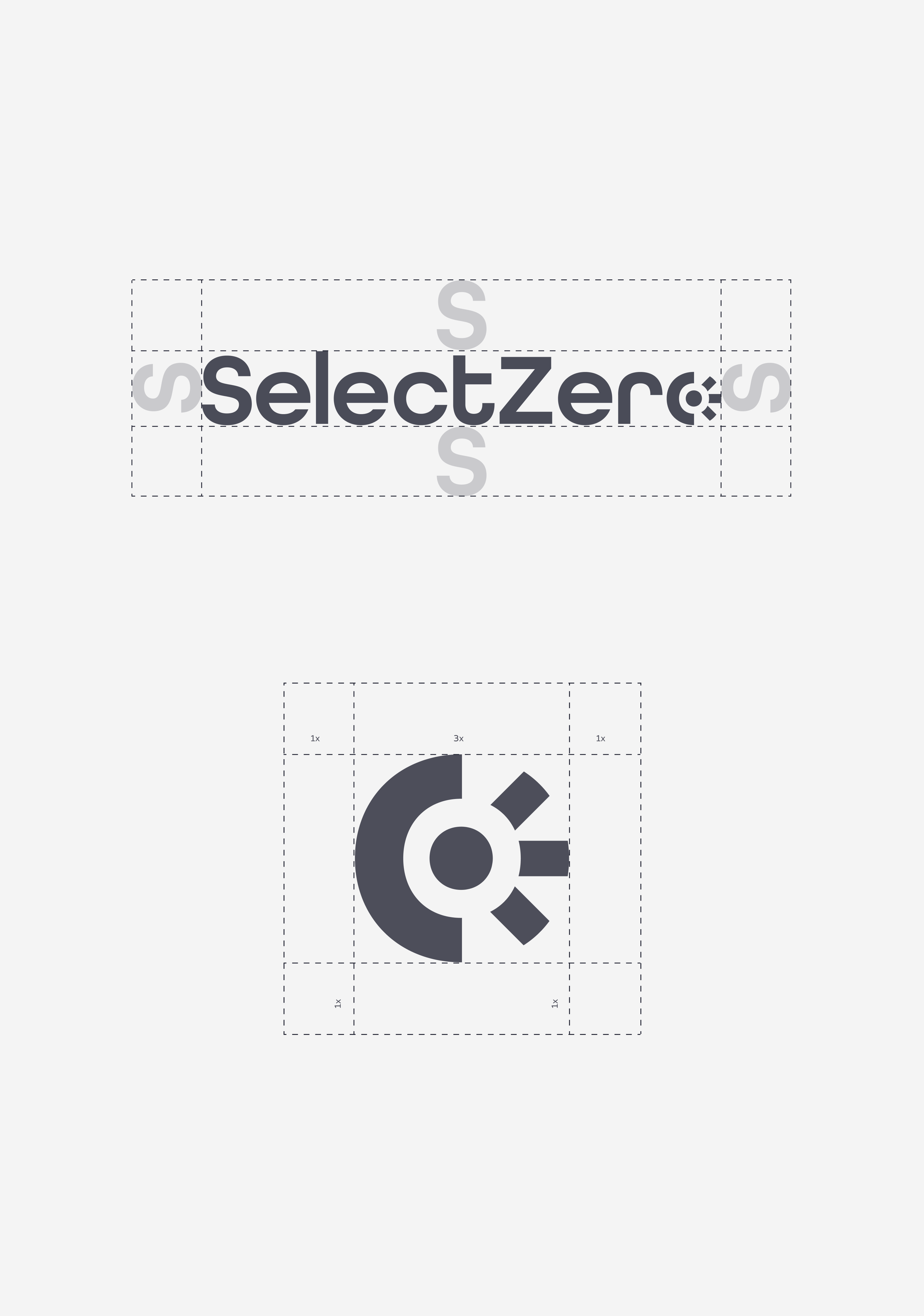 SelectZero logo construction showing the wordmark and logomark with clear-space guides