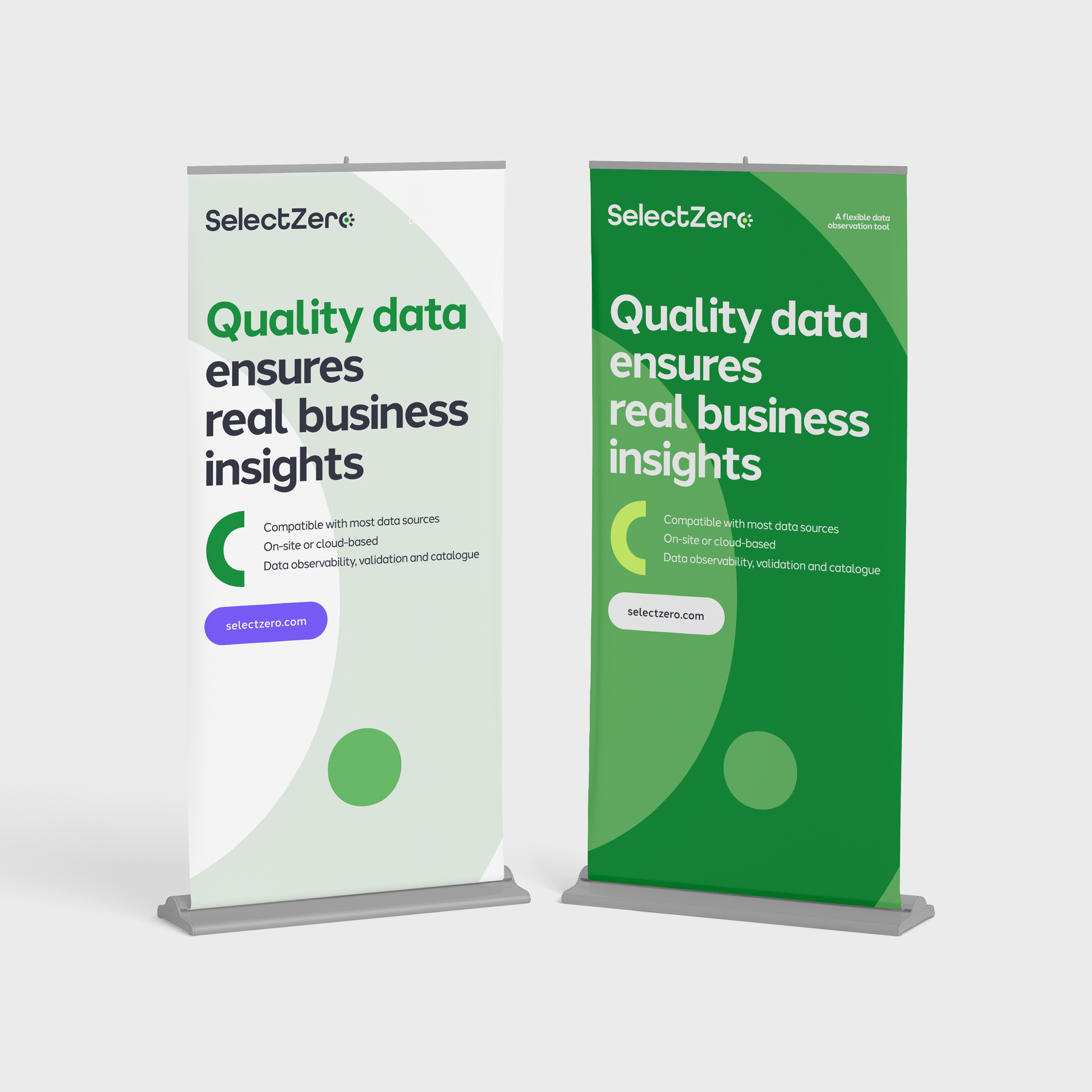 Two SelectZero roll-up banners reading 'Quality data ensures real business insights'