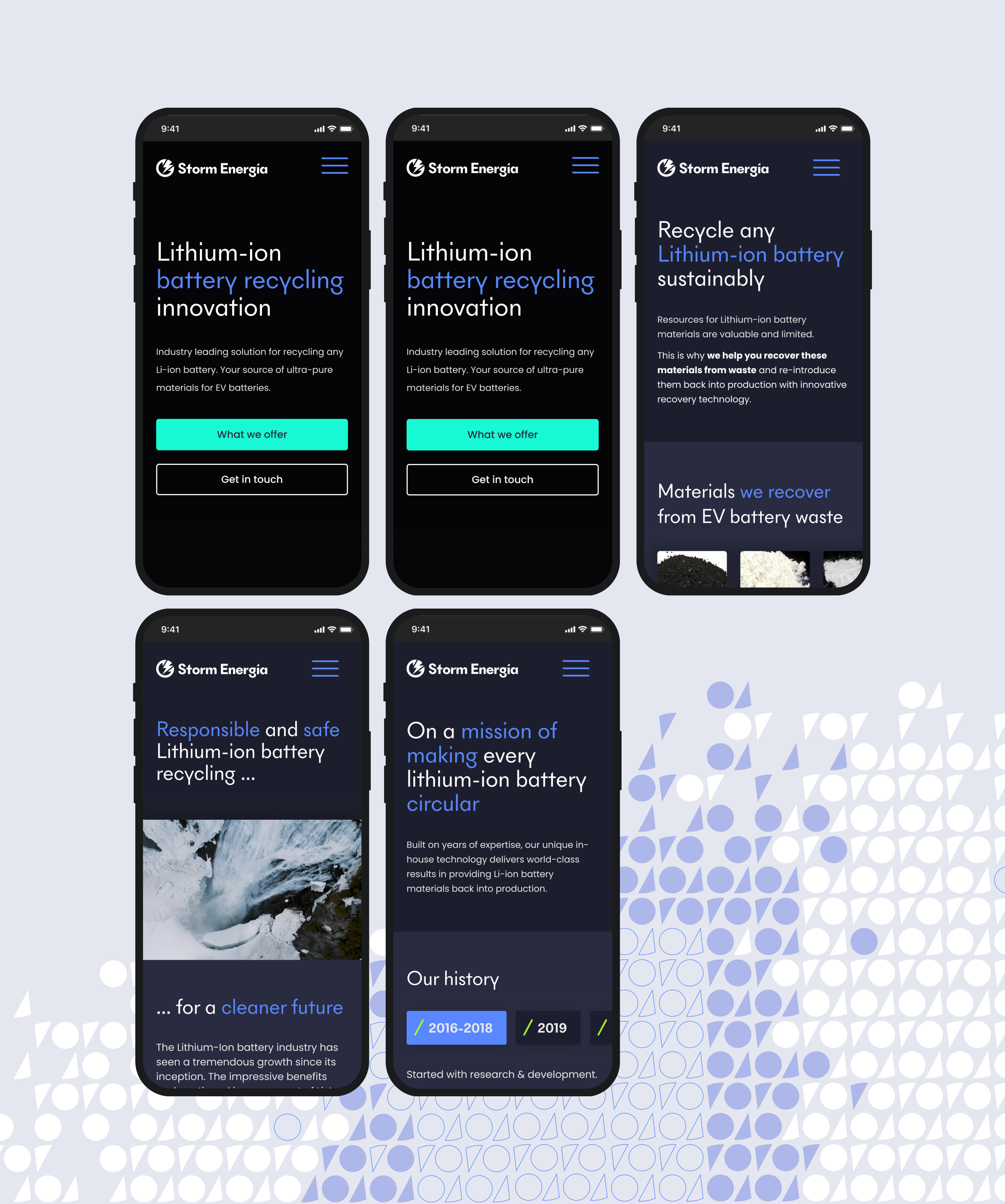 The Storm Energia website shown across mobile screens